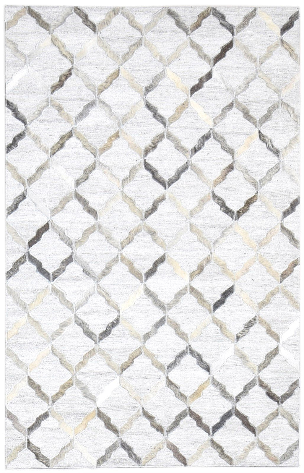 Leather / Cotton Grey Rug 3X5 Modern Hand Woven Scandinavian Geometric Room Size   7864119001237