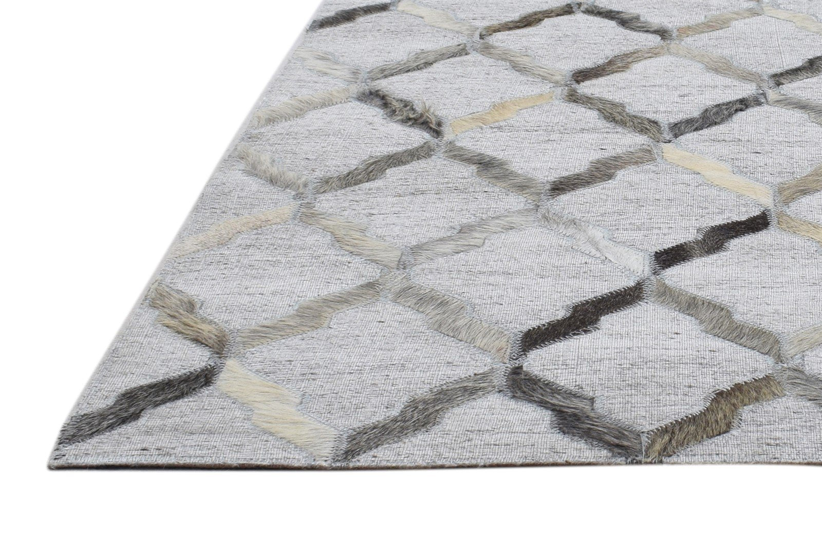 Leather / Cotton Grey Rug 3X5 Modern Hand Woven Scandinavian Geometric Room Size   7864119001237