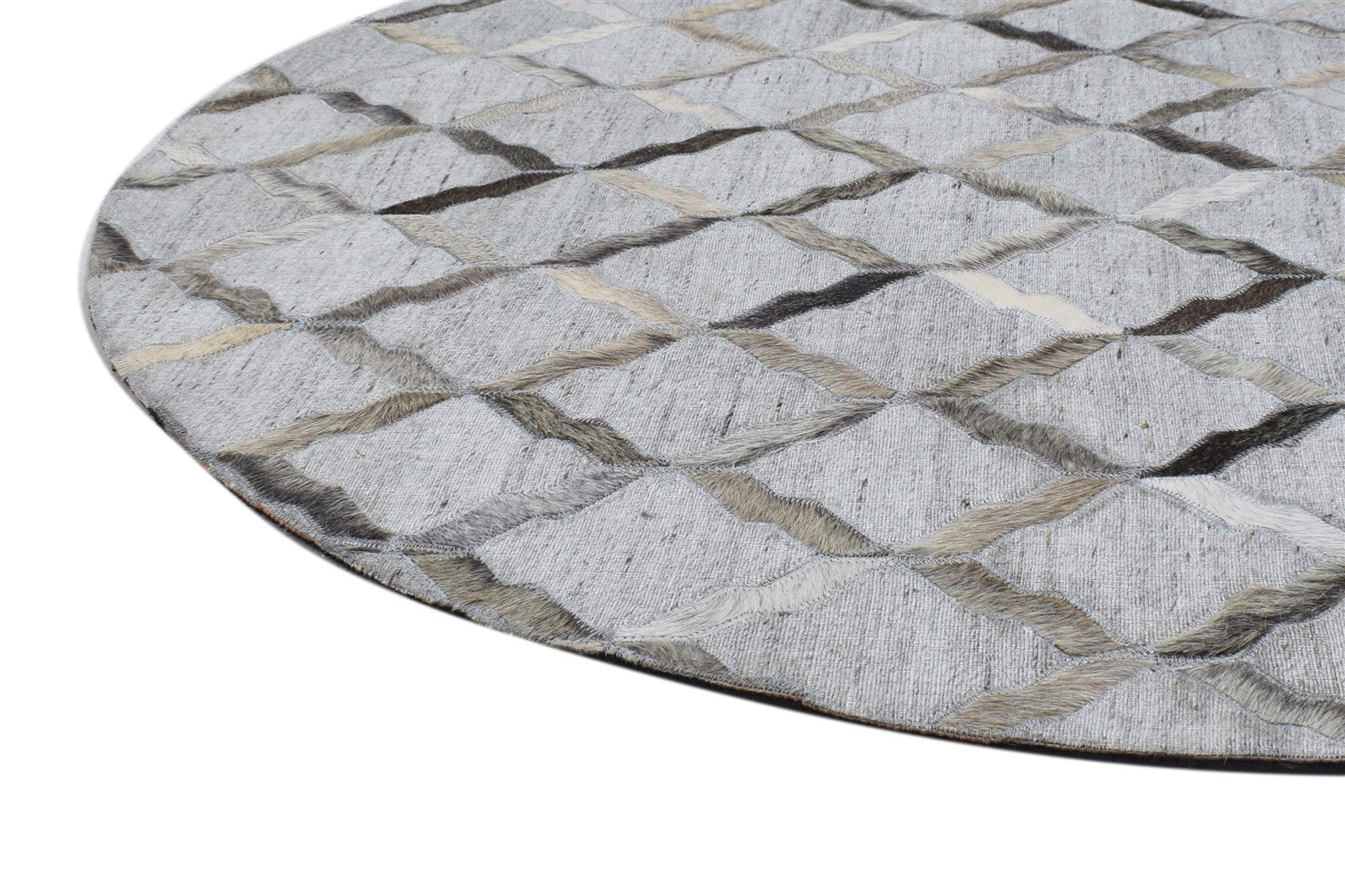 Leather / Cotton Grey Rug 4X4 Modern Hand Woven Scandinavian Geometric Room Size   7864118706325