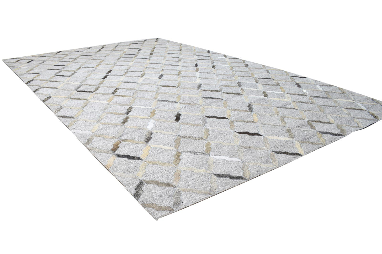 Leather / Cotton Grey Rug 5X8 Modern Hand Woven Scandinavian Geometric Room Size   7864106025109