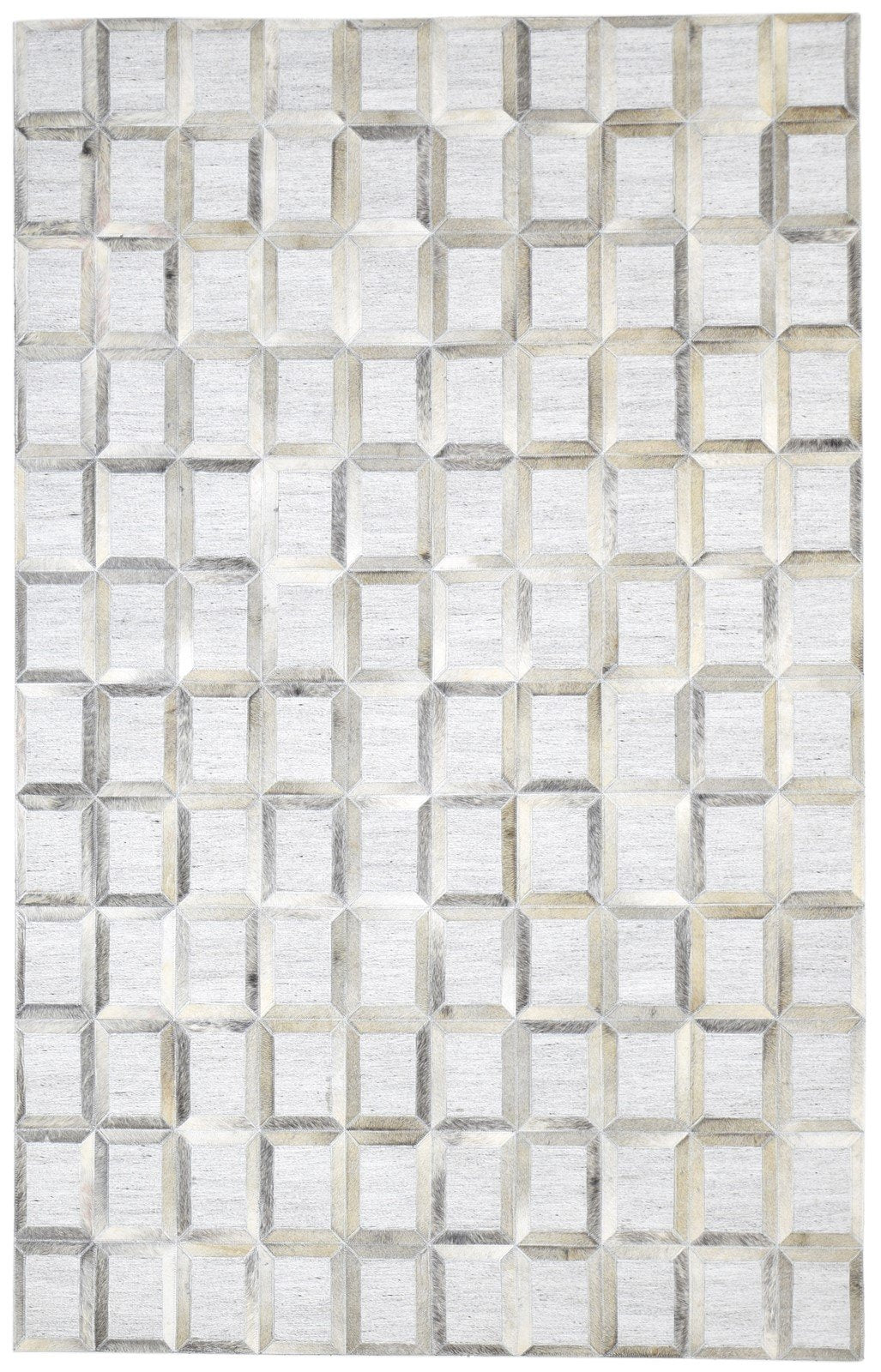 Leather / Cotton Grey Rug 5X8 Modern Hand Woven Scandinavian Geometric Room Size   7864115724437