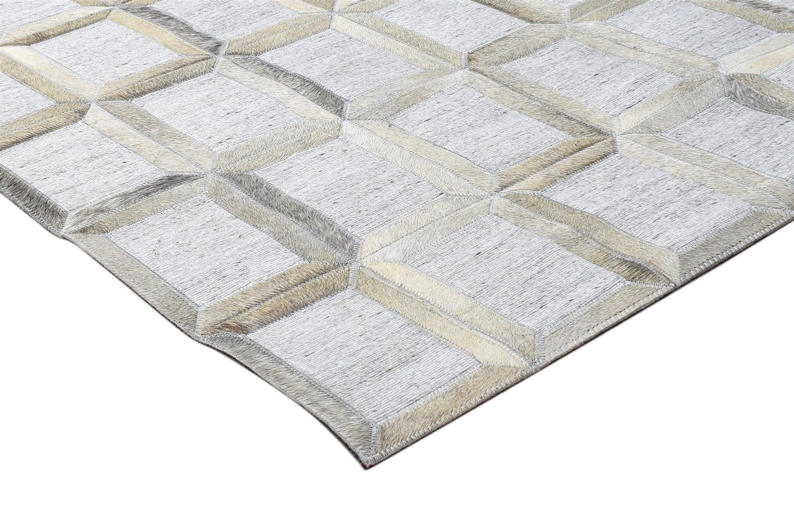 Leather / Cotton Grey Rug 5X8 Modern Hand Woven Scandinavian Geometric Room Size   7864115724437