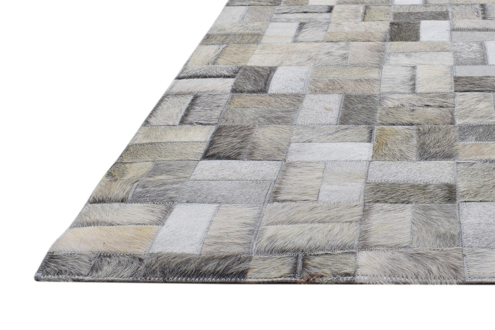 Leather / Cotton Grey Rug 5X8 Modern Hand Woven Scandinavian Geometric Room Size   7864115986581