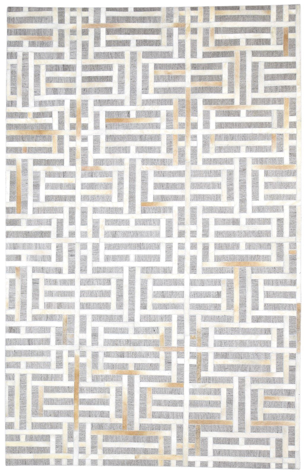 Leather / Cotton Grey Rug 5X8 Modern Hand Woven Scandinavian Geometric Room Size   7864113922197