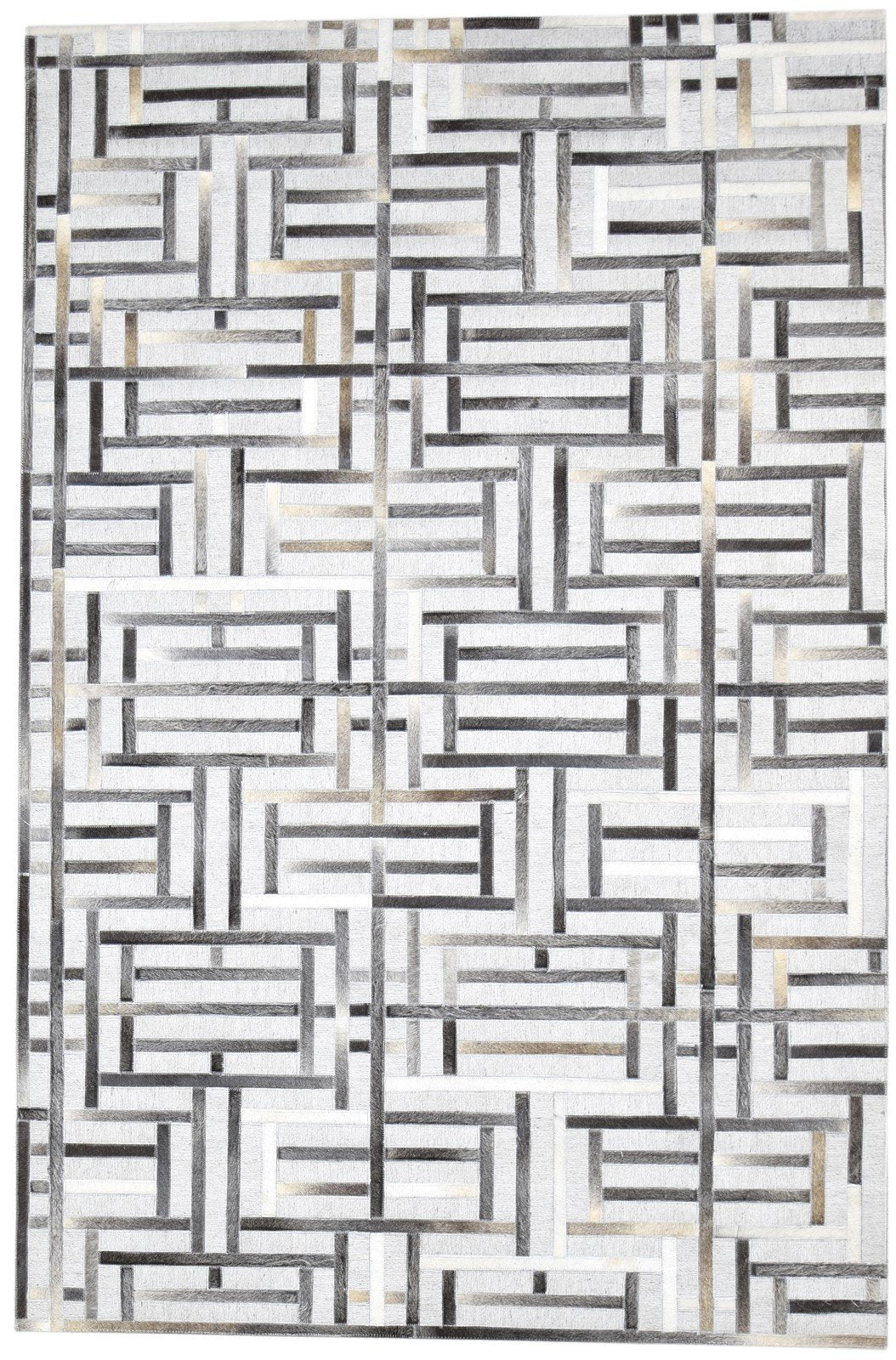 Leather / Cotton Grey Rug 5X8 Modern Hand Woven Scandinavian Geometric Room Size   7864115789973