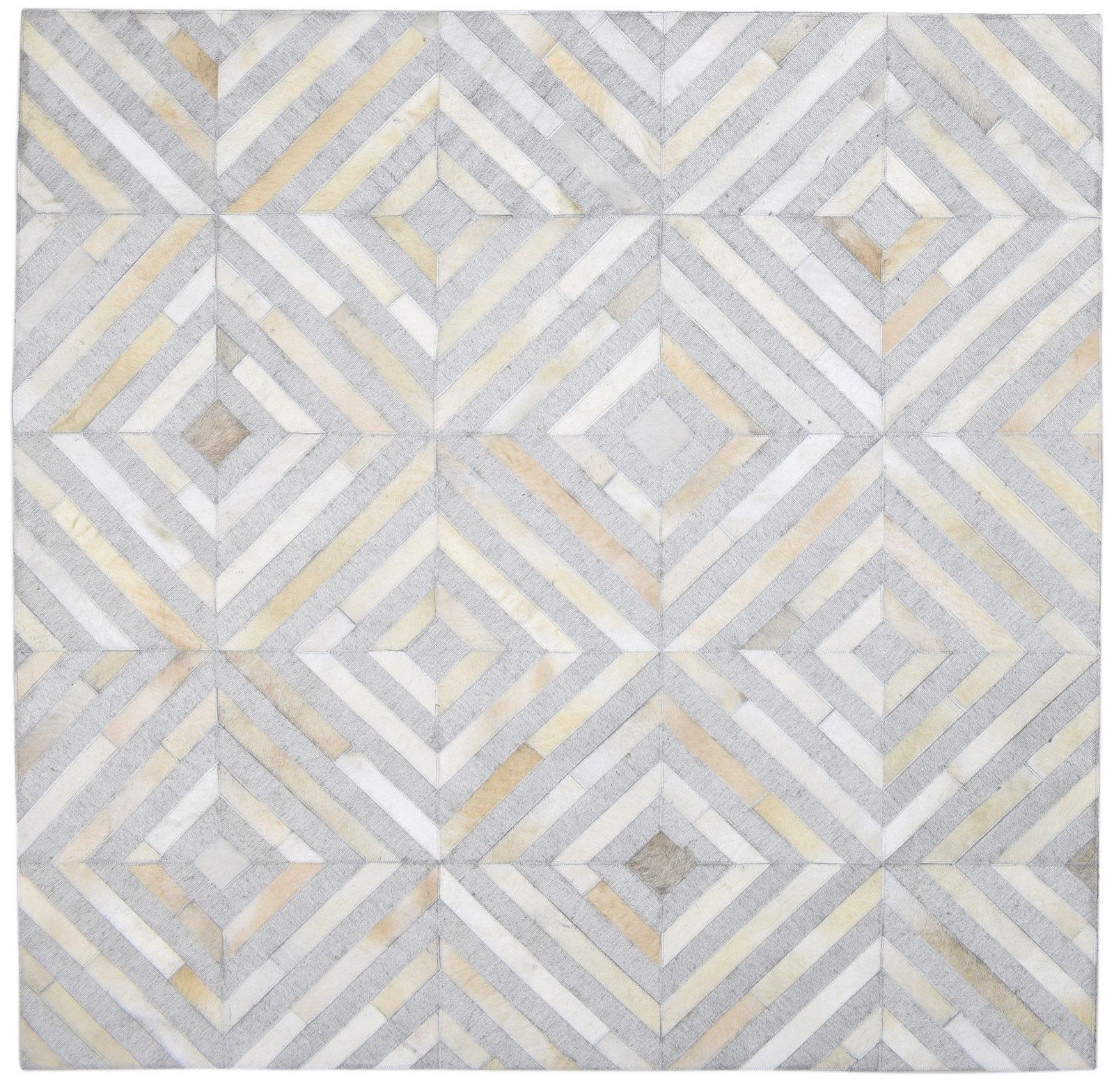 Leather / Cotton Grey Rug 6X6 Modern Hand Woven Scandinavian Diamond Room Size   7864092360853