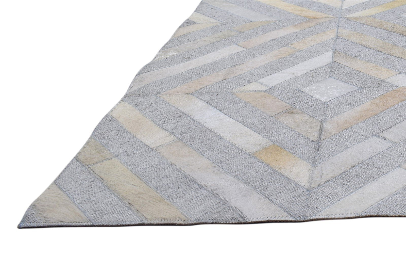 Leather / Cotton Grey Rug 6X6 Modern Hand Woven Scandinavian Diamond Room Size   7864092360853