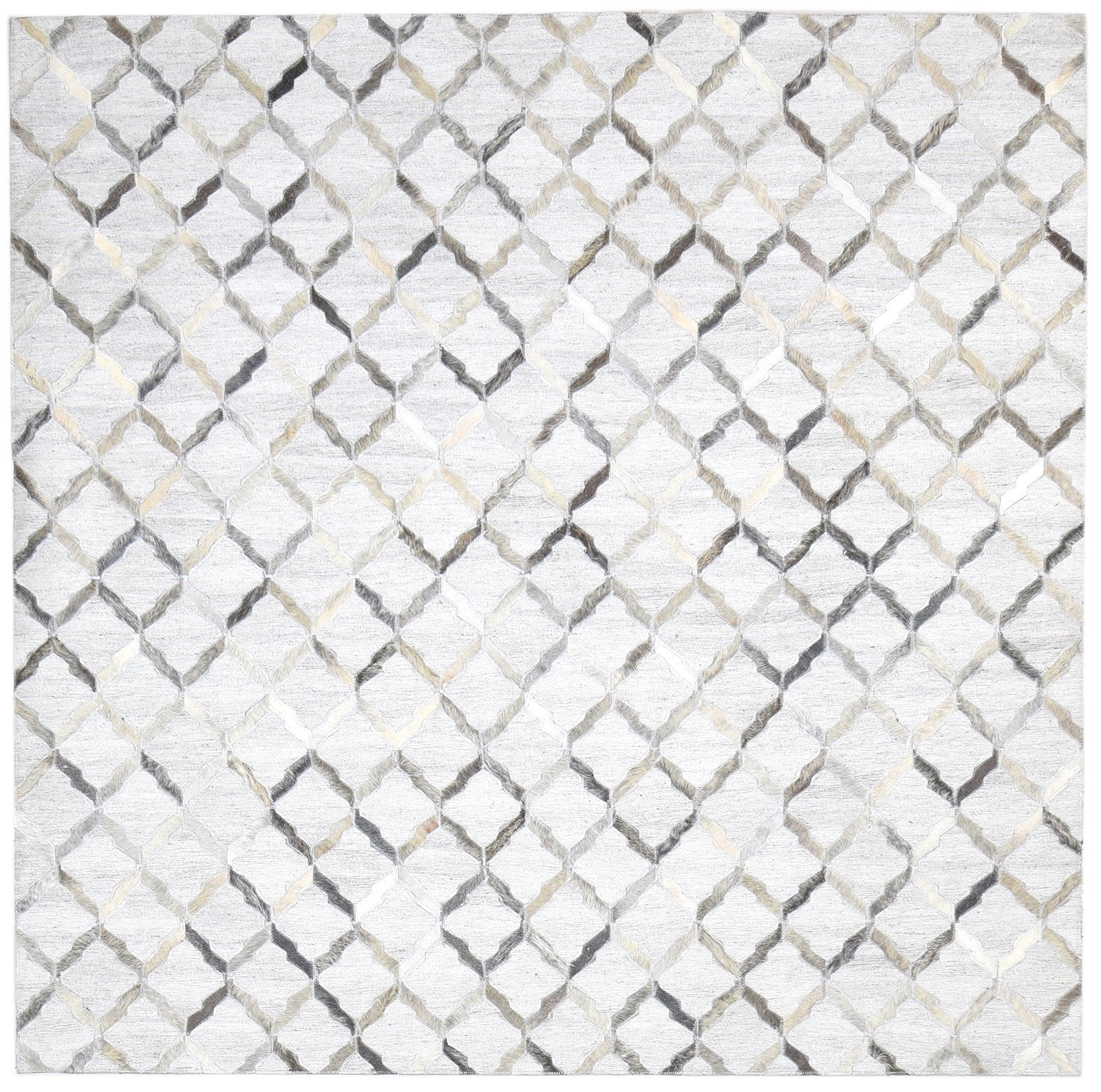 Leather / Cotton Grey Rug 6X6 Modern Hand Woven Scandinavian Geometric Large   7864105697429