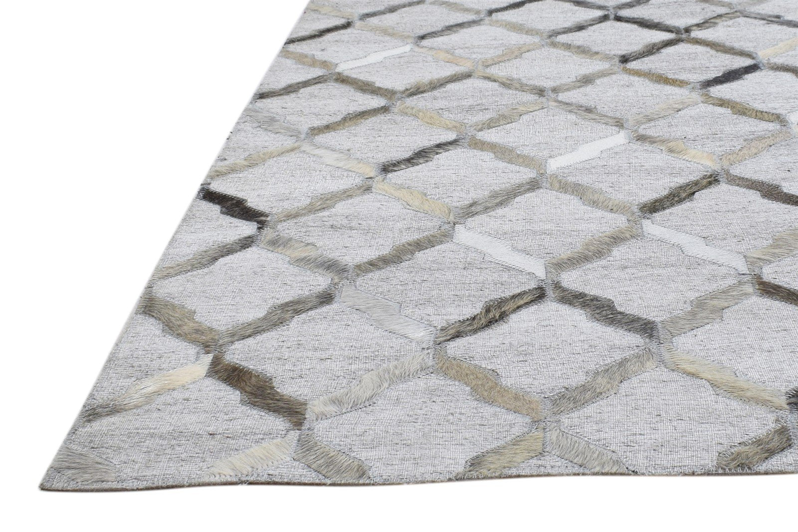 Leather / Cotton Grey Rug 6X6 Modern Hand Woven Scandinavian Geometric Large   7864105697429