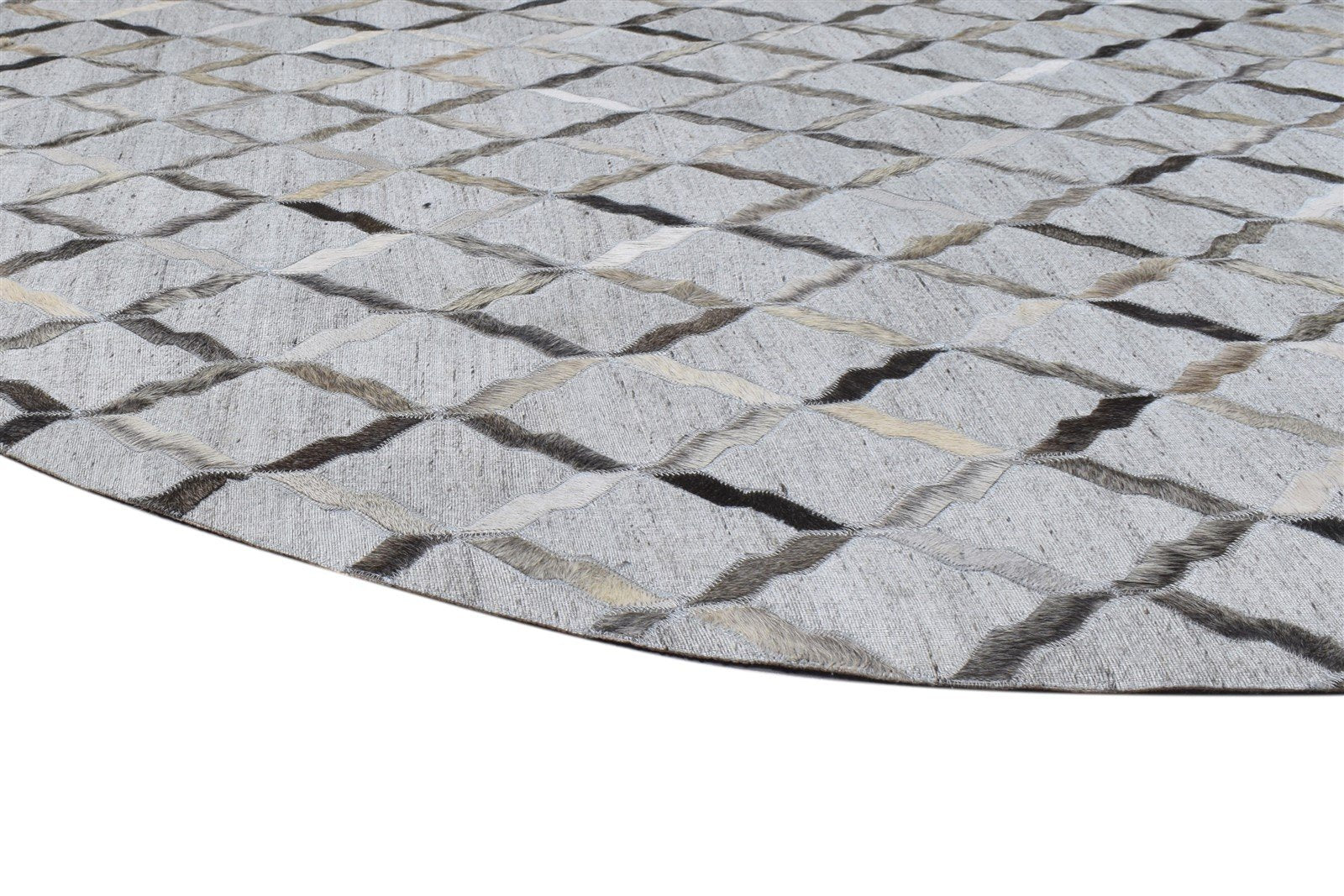 Leather / Cotton Grey Rug 6X6 Modern Hand Woven Scandinavian Geometric Room Size   7864105730197
