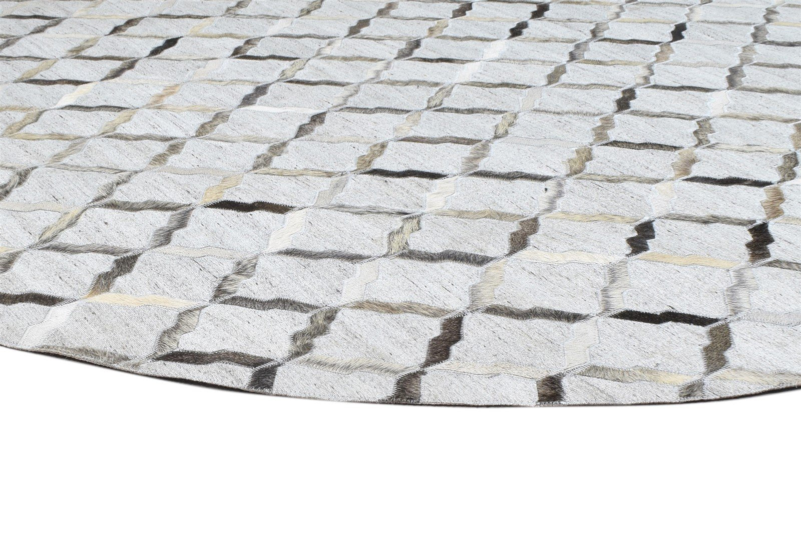 Ruthy Leather / Cotton Grey Rug 6X6 Modern Hand Woven Scandinavian Geometric   7864105730197