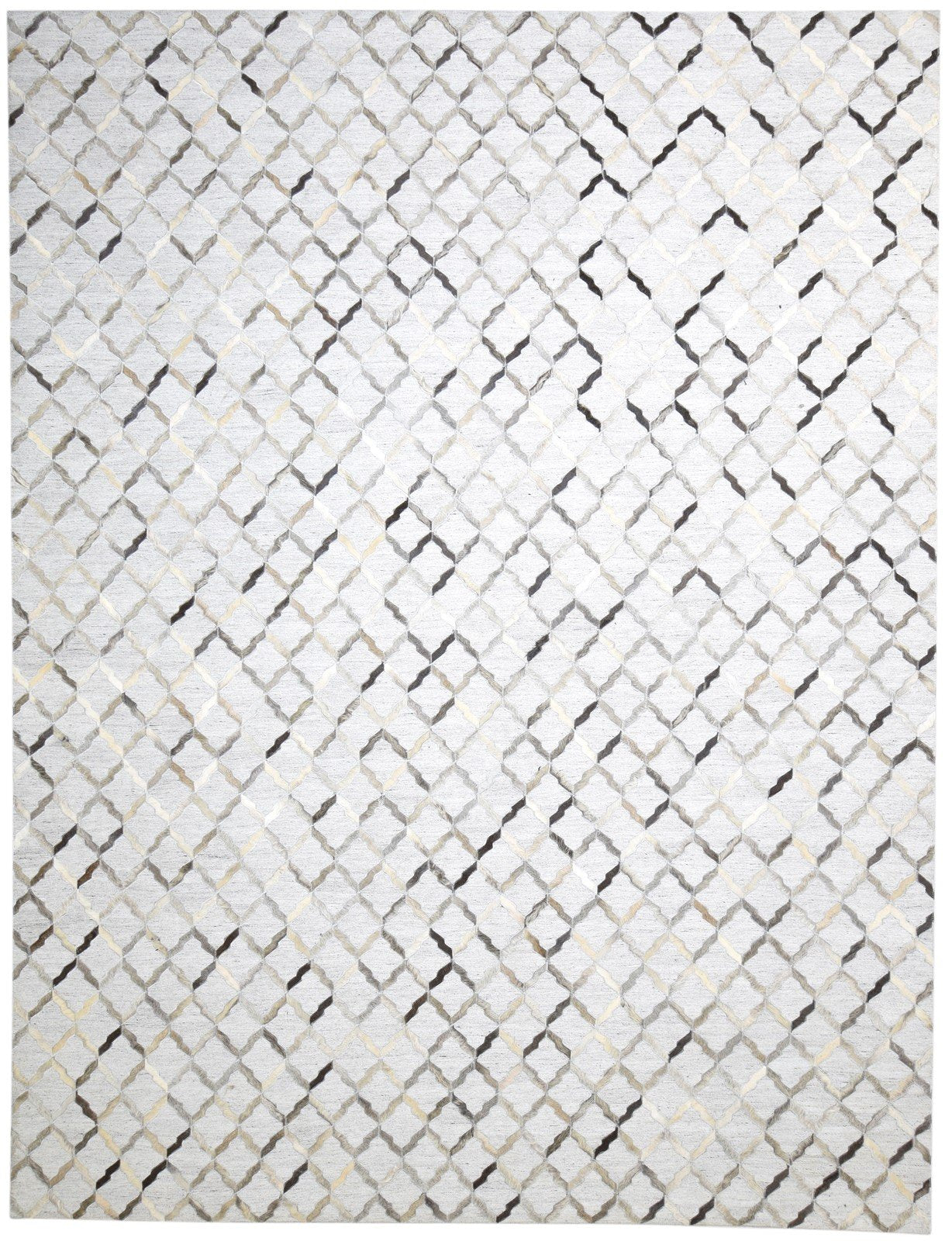 Leather / Cotton Grey Rug 9X12 Modern Hand Woven Geometric Extra Large   7864105468053