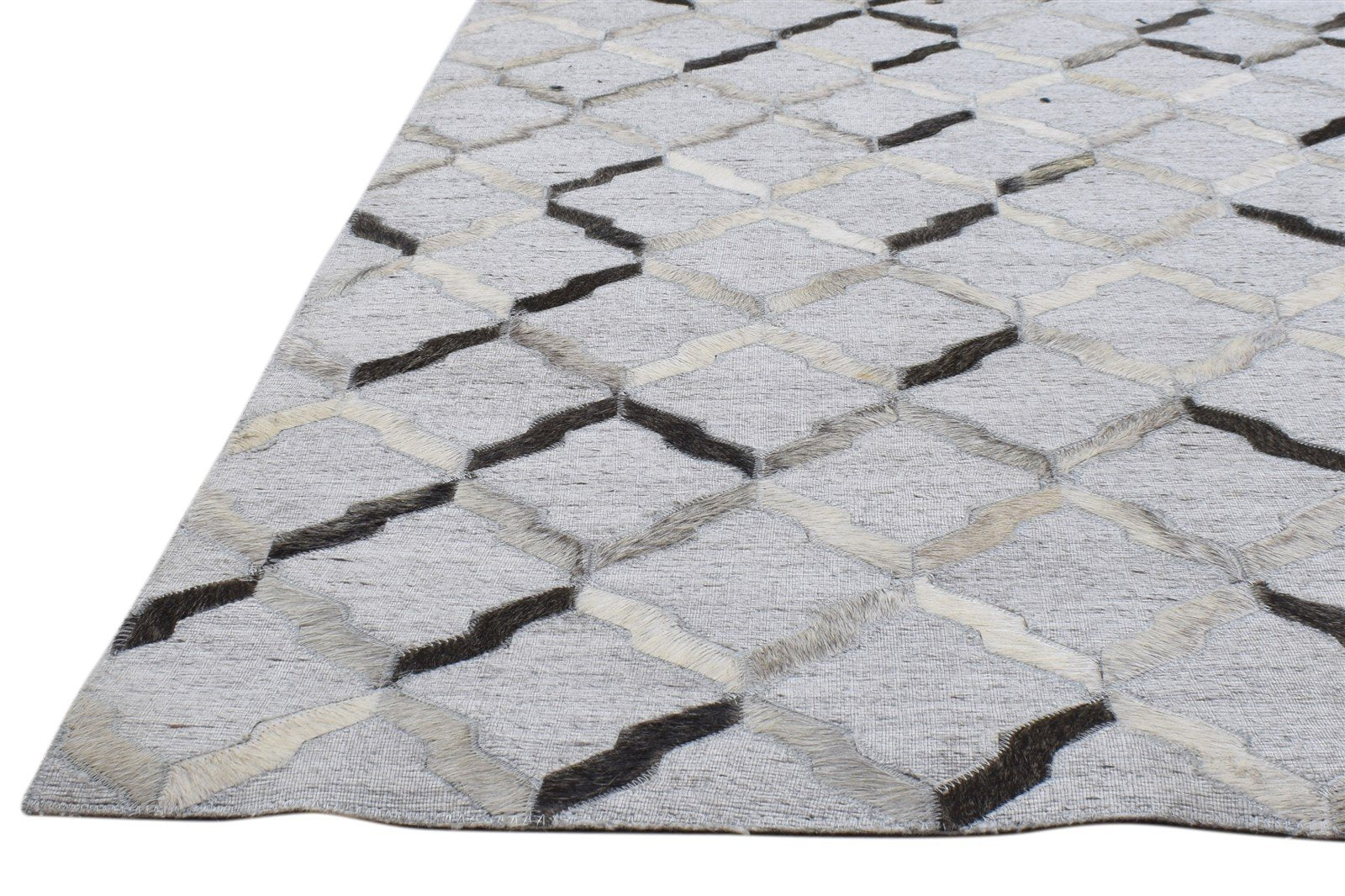 Leather / Cotton Grey Rug 9X12 Modern Hand Woven Geometric Extra Large   7864105468053