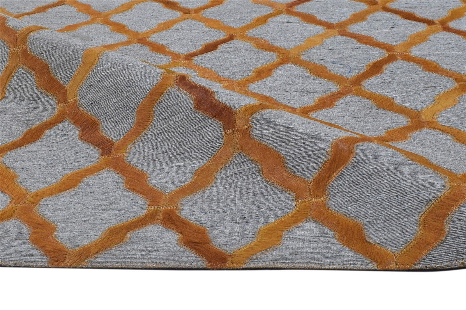 Leather / Cotton Orange Rug 3X9 Modern Hand Woven Moroccan Trellis Room Size   7864436621461