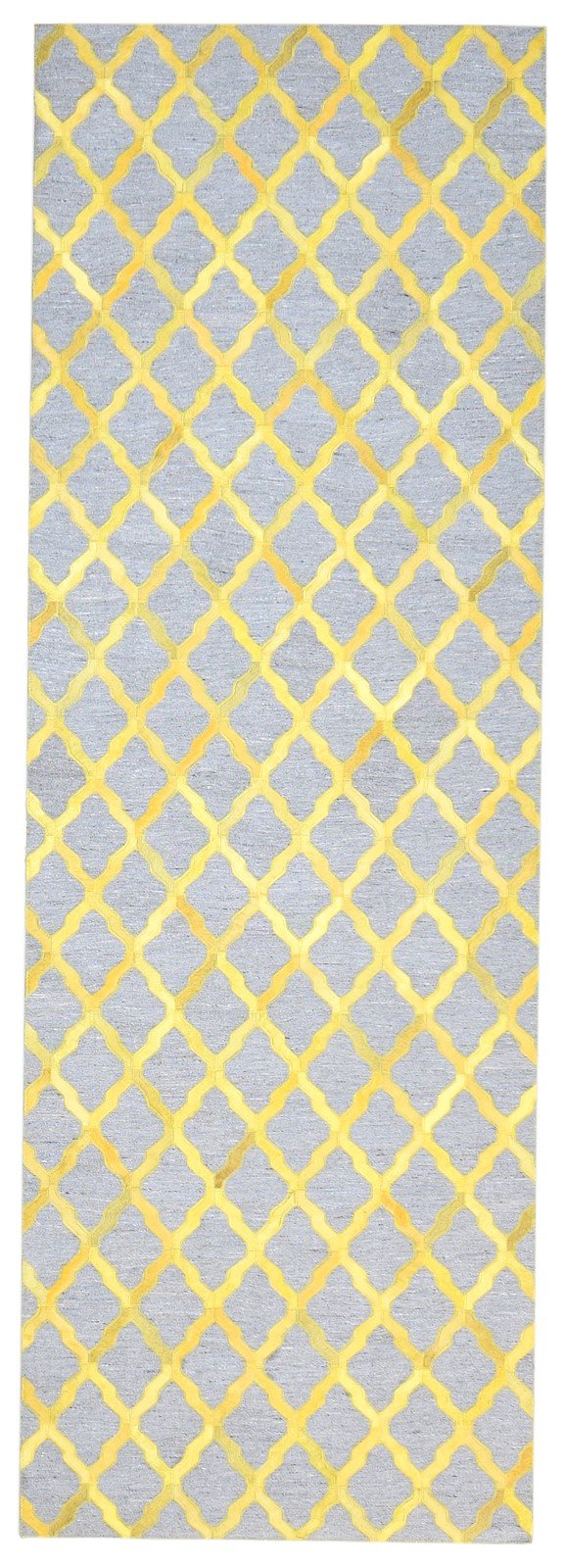 Leather / Cotton Yellow Rug 3X9 Modern Hand Woven Moroccan Trellis Small Carpet   7864363876501