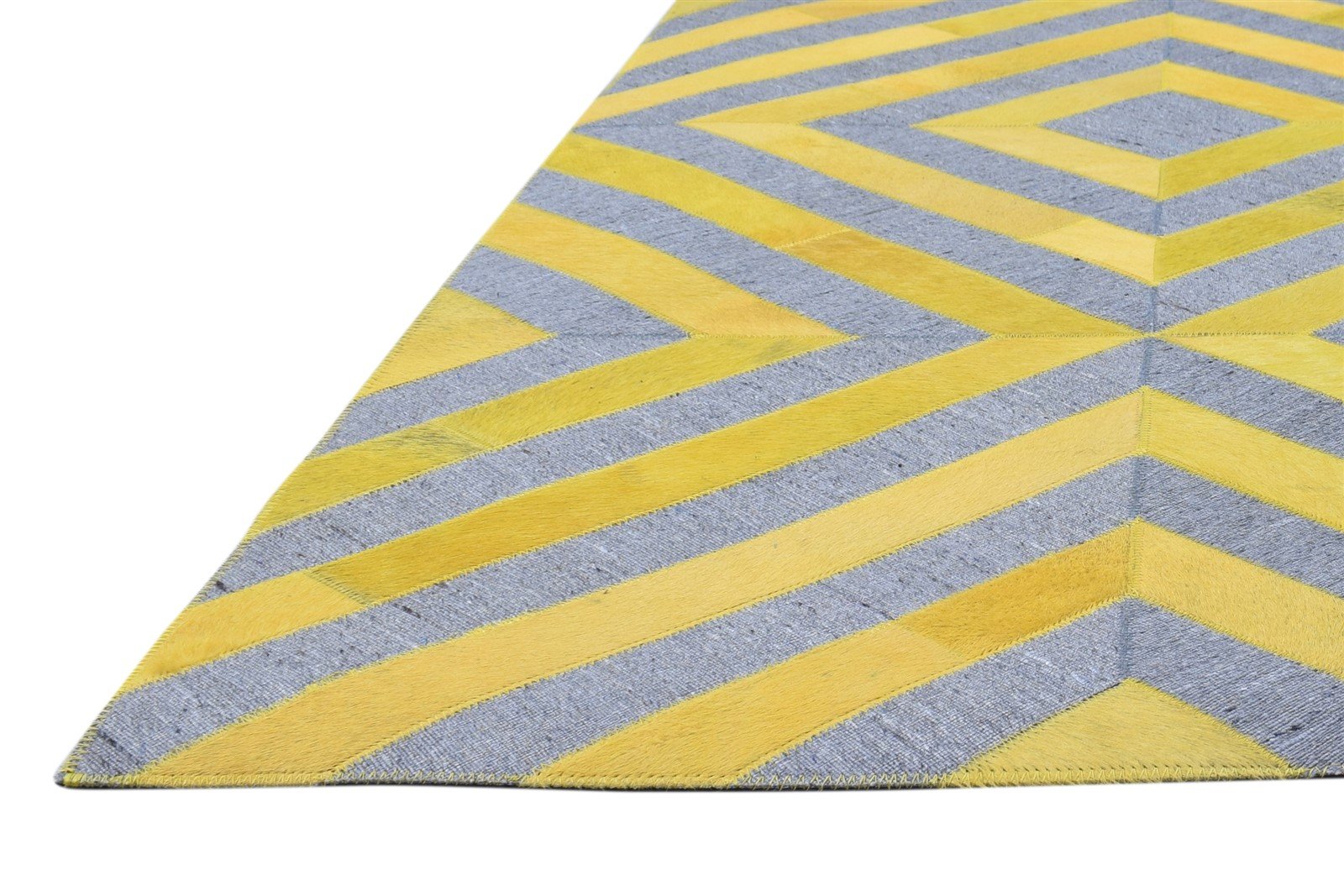 Leather / Cotton Yellow Rug 5X8 Modern Hand Woven Moroccan Diamond Room Size   7864369053845
