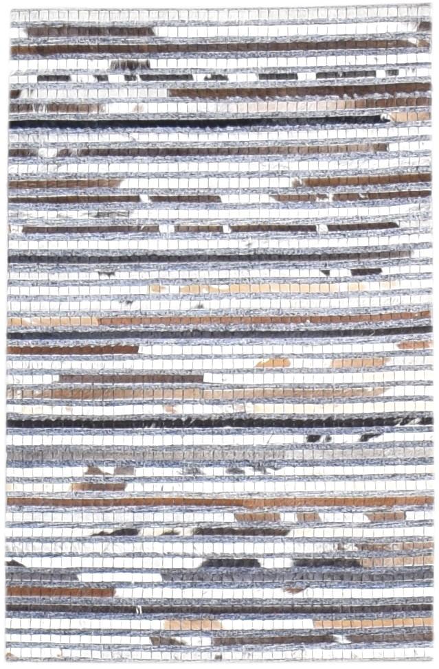 Leather Cowhide Brown Rug 2X3 Modern Jacquard Loom Scandinavian Striped Small   7865132744853