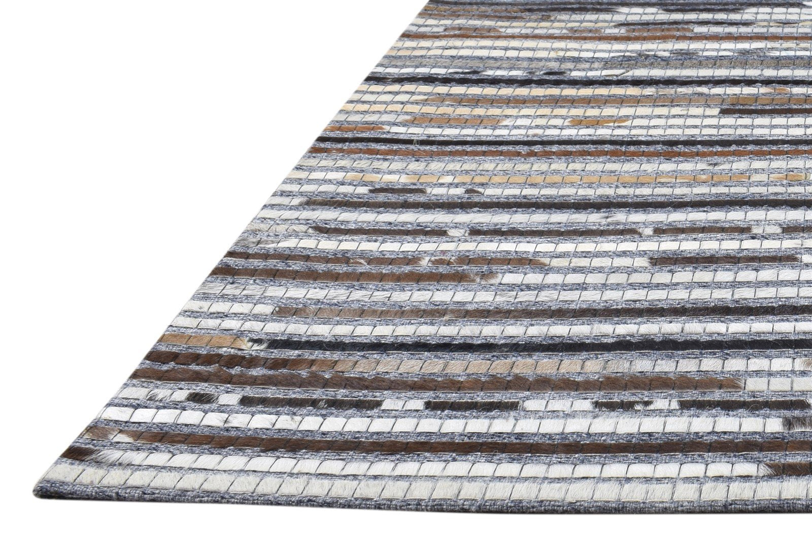 Leather Cowhide Brown Rug 2X3 Modern Jacquard Loom Scandinavian Striped Small   7865132744853