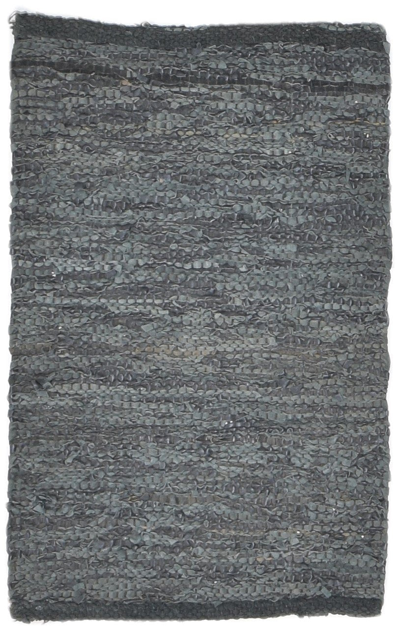 Leather Cowhide Charcoal Rug 2X3 Modern Hand Woven Scandinavian Solid Small   7864101240981