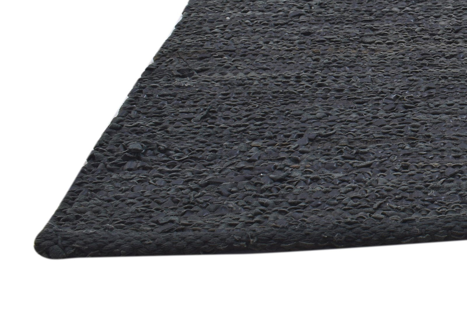 Leather Cowhide Charcoal Rug 2X3 Modern Hand Woven Scandinavian Solid Small   7864101240981