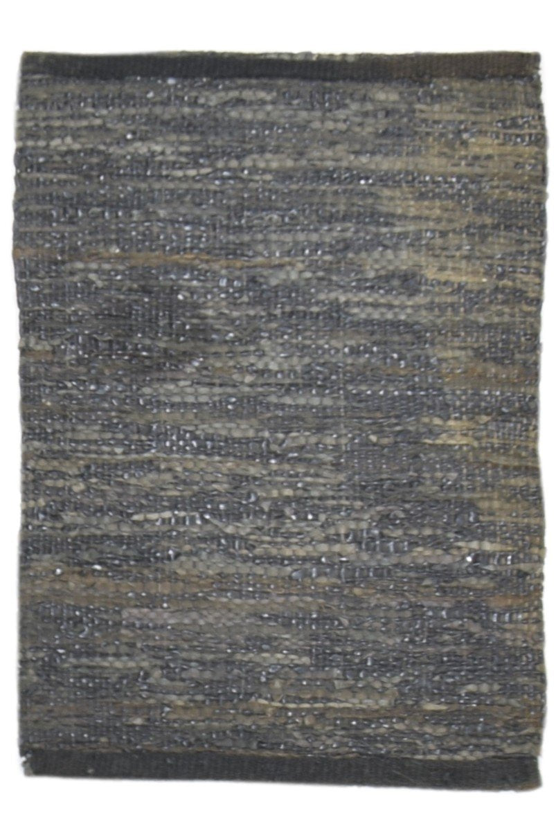 Leather Cowhide Charcoal Rug 2X3 Modern Hand Woven Scandinavian Solid Small   7864101437589