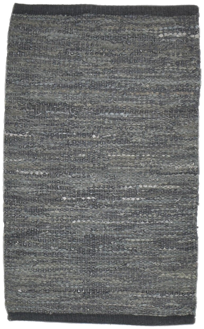 Leather Cowhide Charcoal Rug 2X3 Modern Hand Woven Scandinavian Solid Small   7864101339285