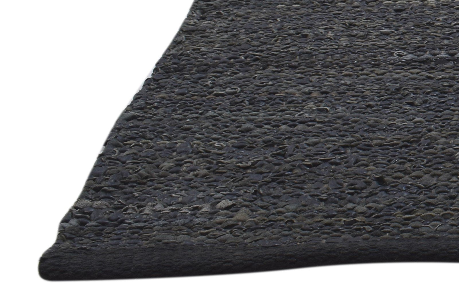 Leather Cowhide Charcoal Rug 2X3 Modern Hand Woven Scandinavian Solid Small   7864101339285