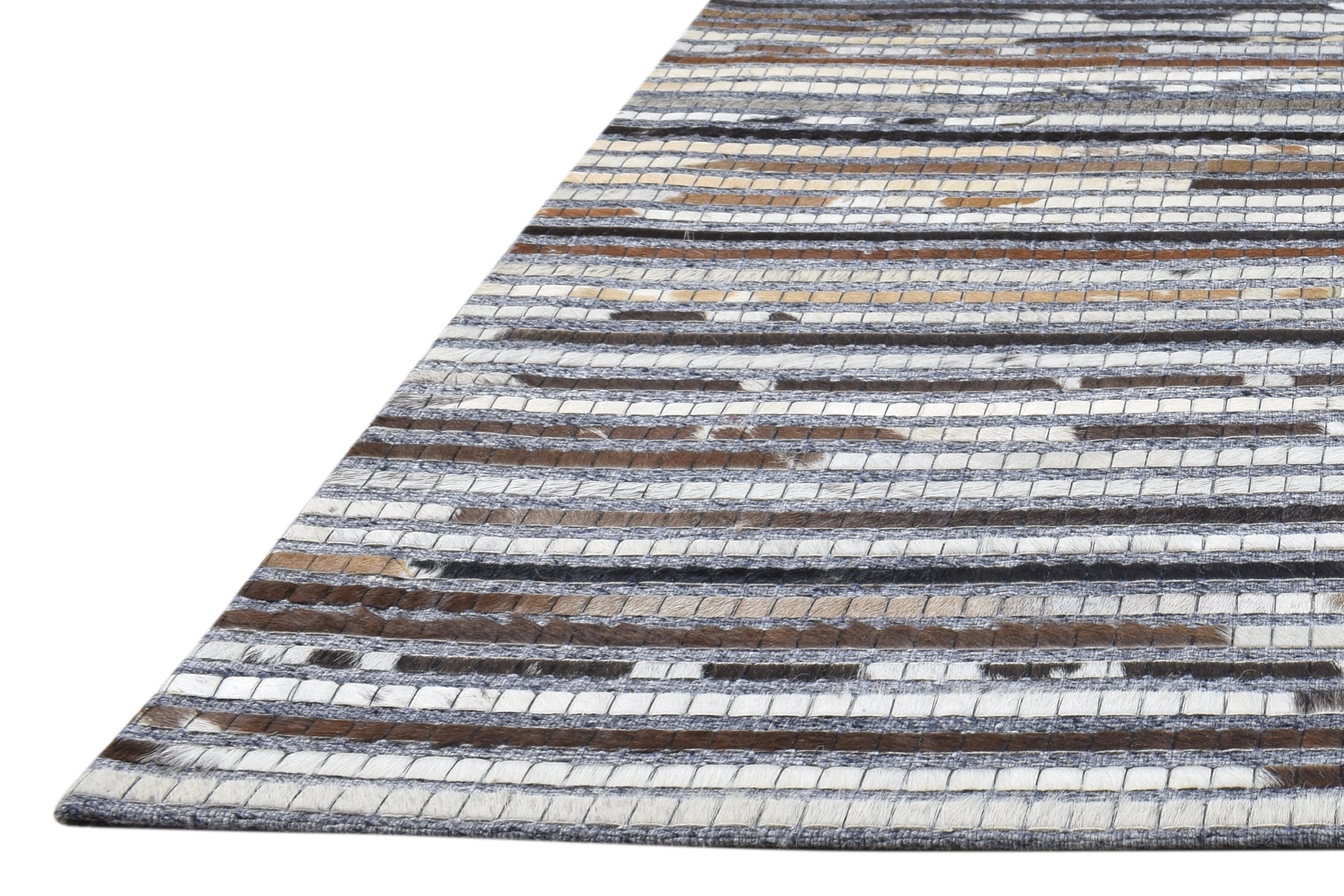 Leather Cowhide Patchwork Brown Rug Modern Scandinavian Striped Rug   8720681828501
