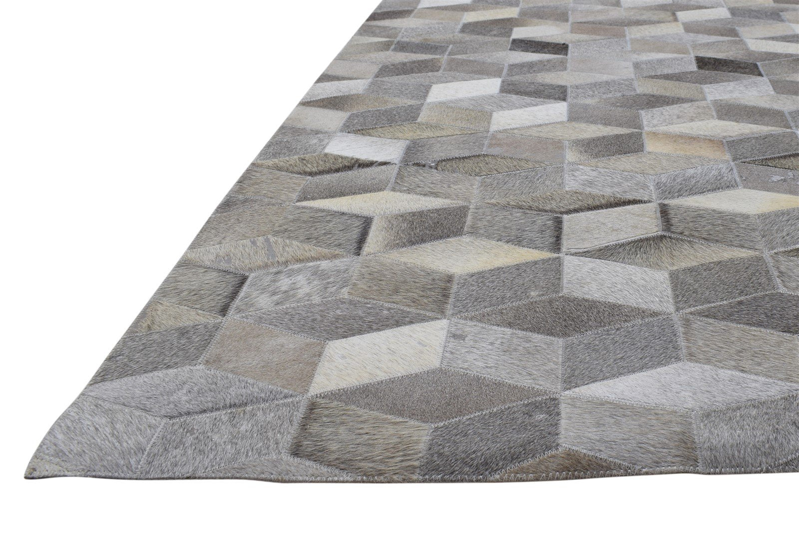 Leather Grey Rug 8' X 10' Modern Hand Woven Scandinavian Geometric Large Carpet   7864783274133