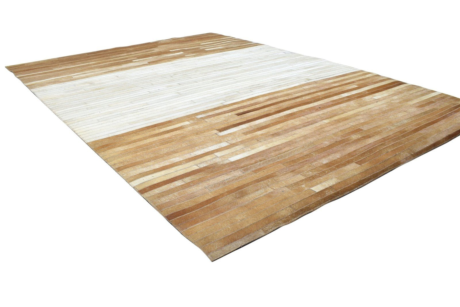 Leather Rug Brown / ivory Striped, Cowhide Rug, Patchwork Rug, Large Modern Area Rug Carpet   8620216025237
