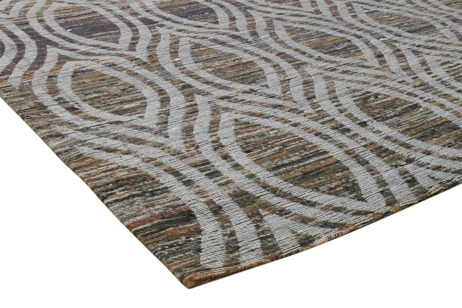 Leila Brown Silk Rug 5' X 8' Modern Jacquard Loom Moroccan Trellis   7860700741781