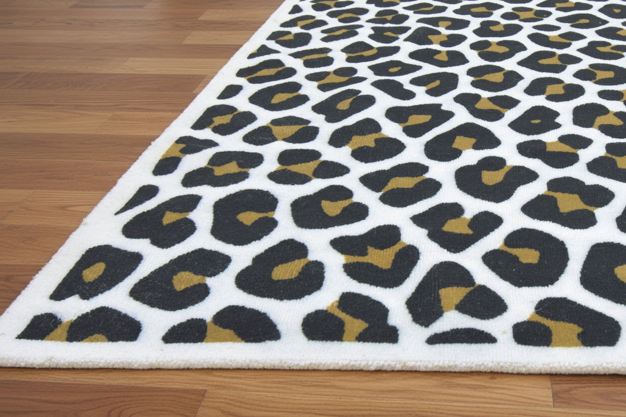 Leopard Handmade Black & Gold Spot Area Rug – Modern Safari Style Kids Nursery Rug   9121483751573