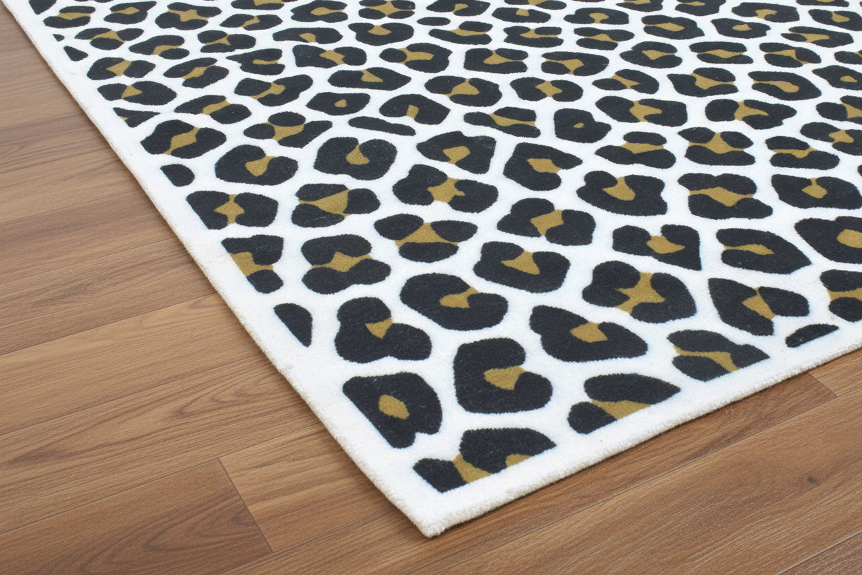 Leopard Handmade Black & Gold Spot Area Rug – Modern Safari Style Kids Nursery Rug   9121483751573