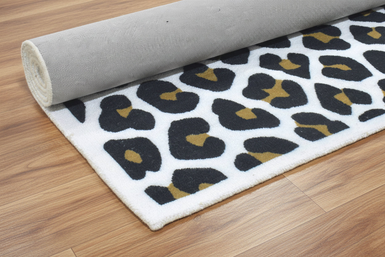 Leopard Handmade Black & Gold Spot Area Rug – Modern Safari Style Kids Nursery Rug   9121483751573