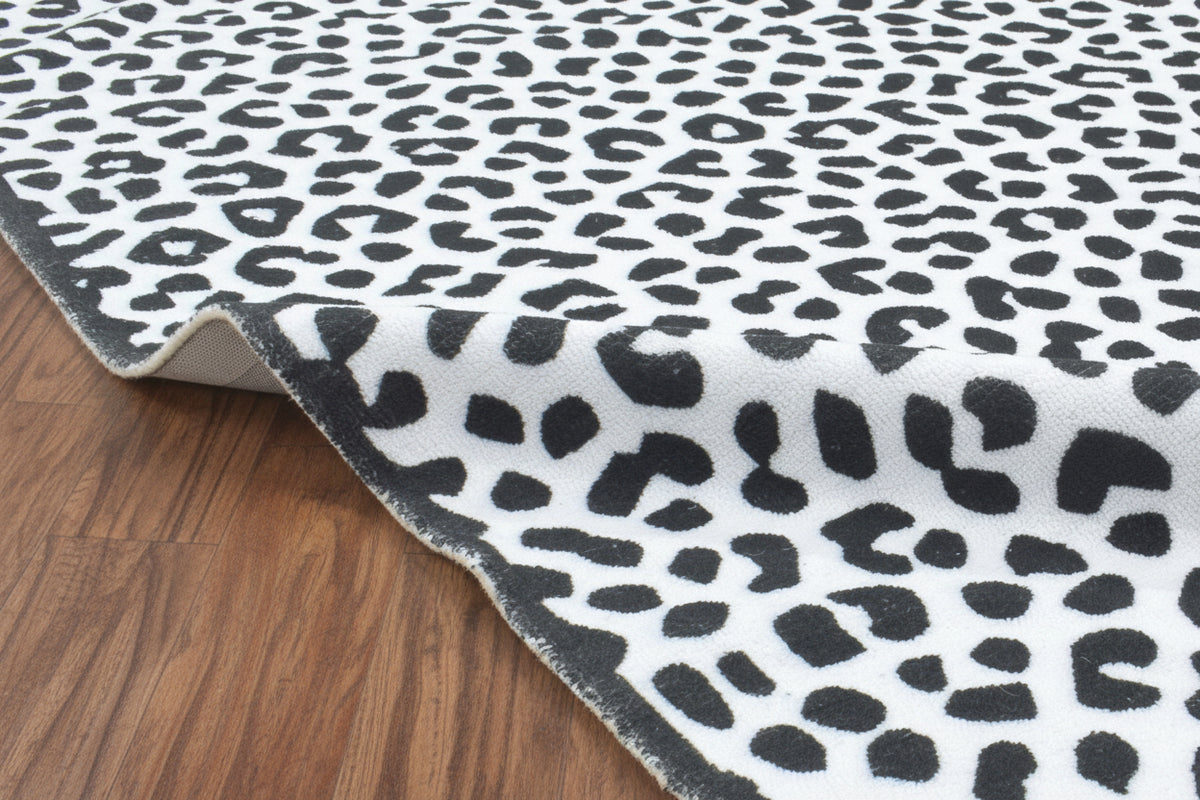Leopard Handmade Black & White Spot Area Rug – Modern Safari Style Kids Nursery Rug   9033272131733