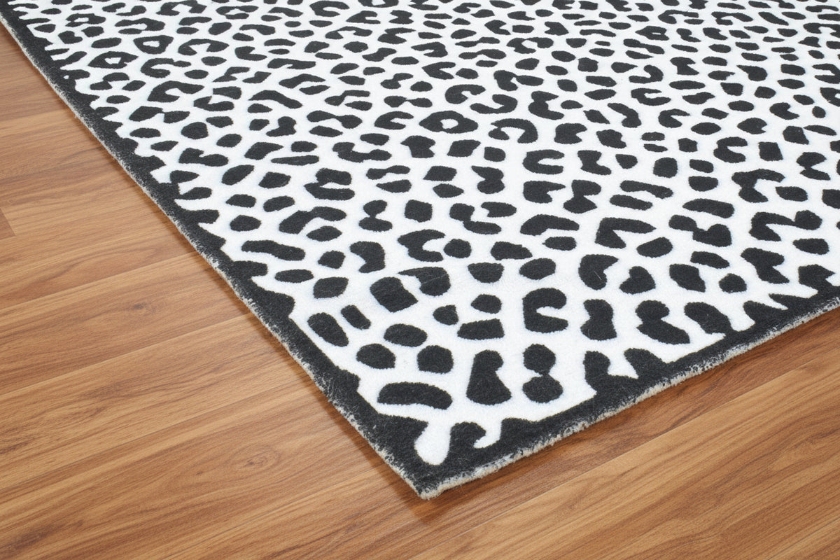 Leopard Handmade Black & White Spot Area Rug – Modern Safari Style Kids Nursery Rug   9033272131733