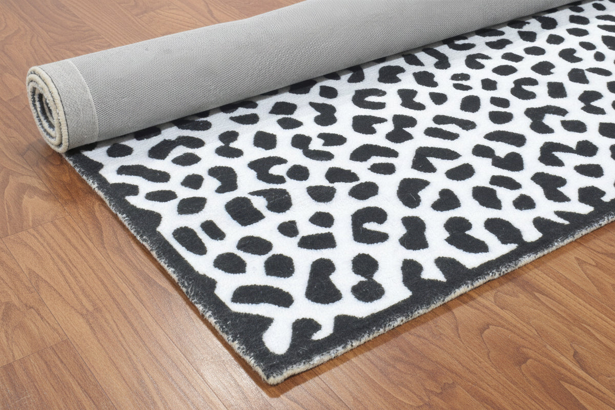 Leopard Handmade Black & White Spot Area Rug – Modern Safari Style Kids Nursery Rug   9033272131733