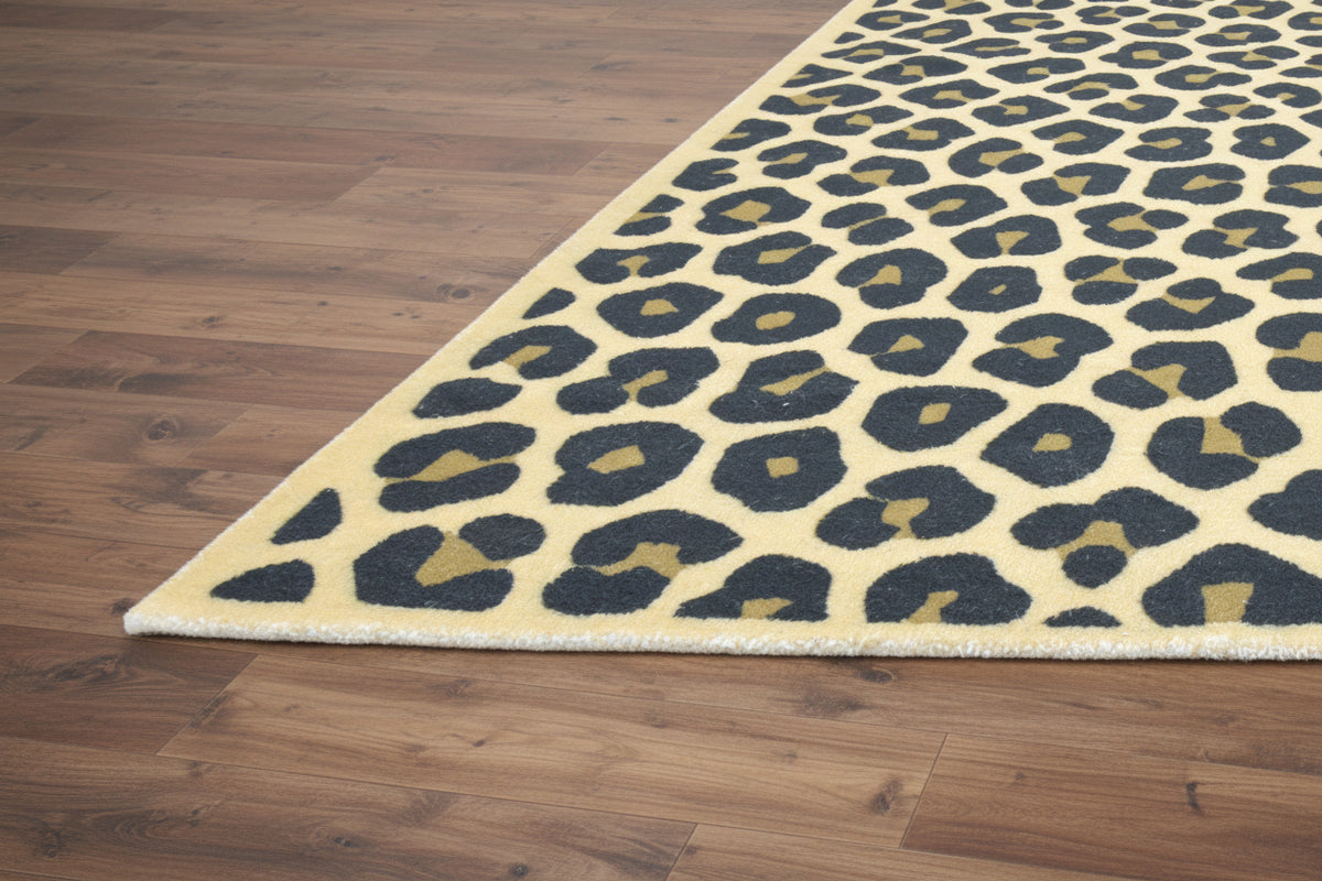 Leopard Handmade Cream & Gold Spot Area Rug – Modern Safari Style Kids Nursery Rug   9125653643413