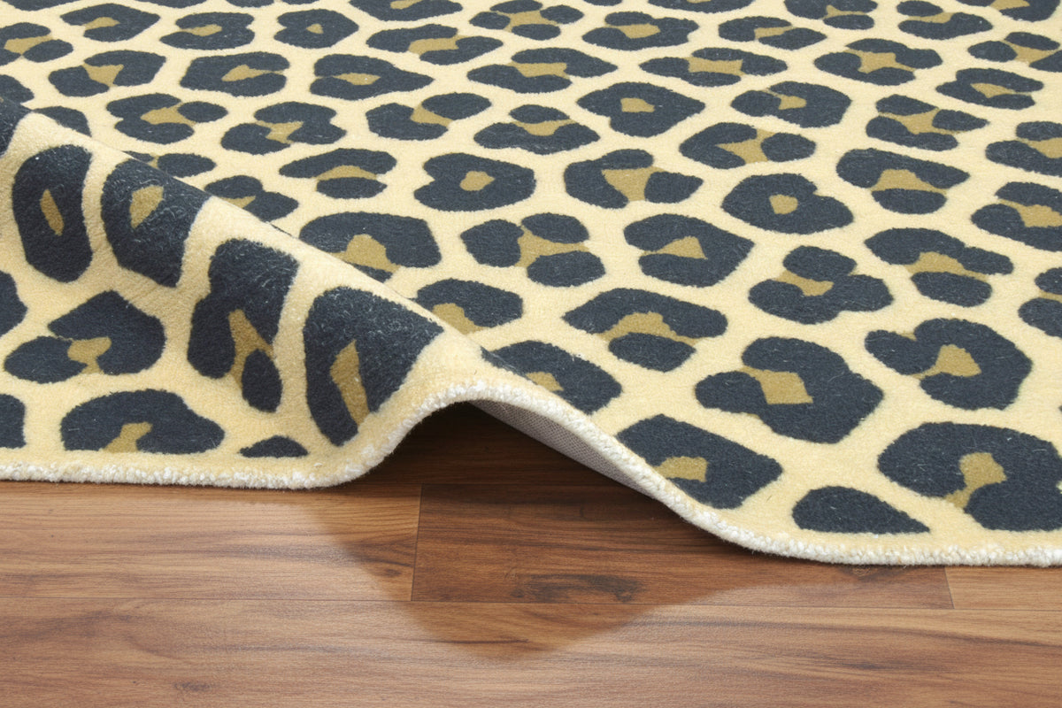 Leopard Handmade Cream & Gold Spot Area Rug – Modern Safari Style Kids Nursery Rug   9125653643413