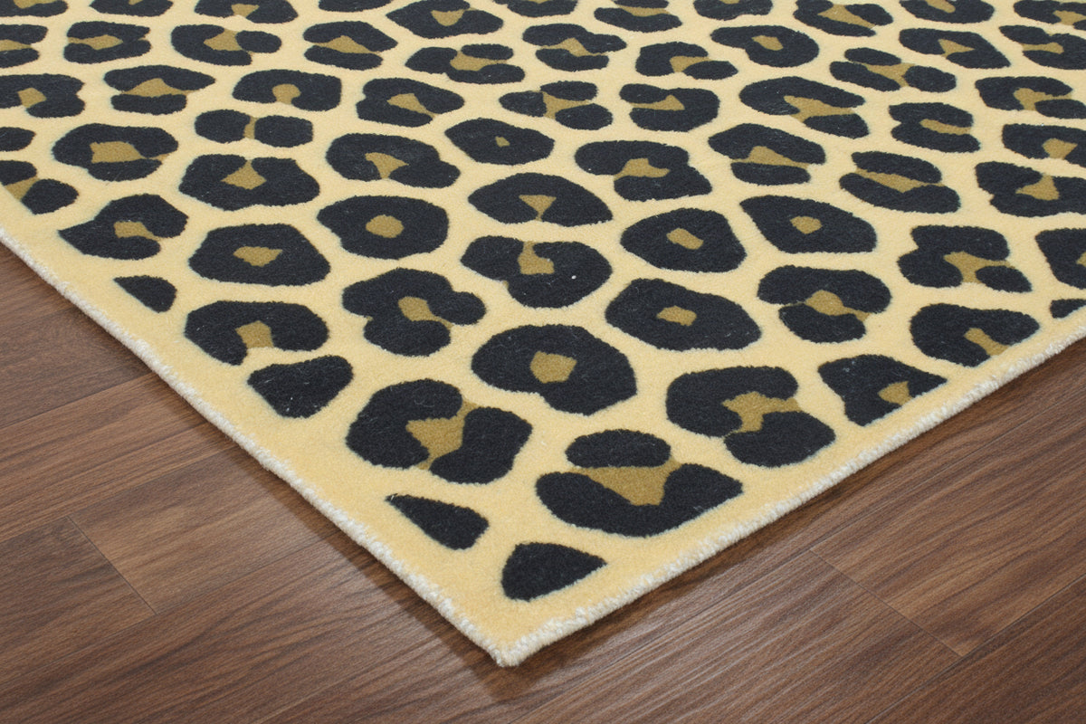 Leopard Handmade Cream & Gold Spot Area Rug – Modern Safari Style Kids Nursery Rug   9125653643413