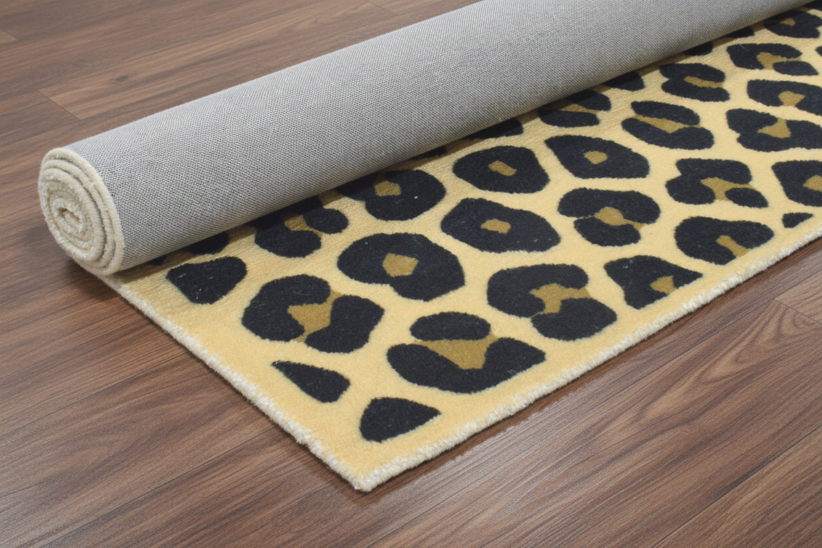 Leopard Handmade Cream & Gold Spot Area Rug – Modern Safari Style Kids Nursery Rug   9125653643413