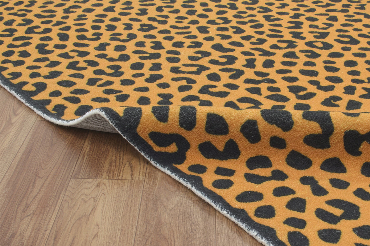Leopard Handmade Mustard Yellow & Black Spot Area Rug – Modern Safari Style Kids Nursery Rug   9123610558613
