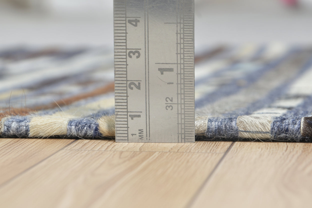 Linear Horizon Handmade Leather Brown Rug - Modern Patchwork Striped Cowhide Rug   9063830880405