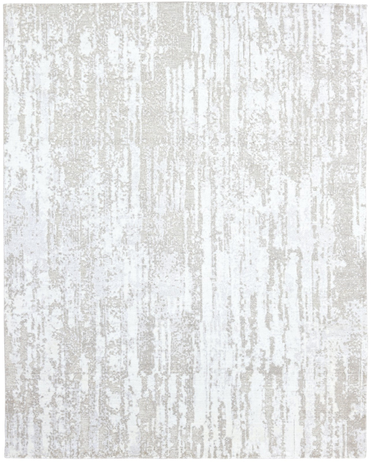 Linear Striation Handmade Loom Knotted Silk Like Lusture Rug - Ivory & Champagne Luxury Abstract Area Rug   9175514251413