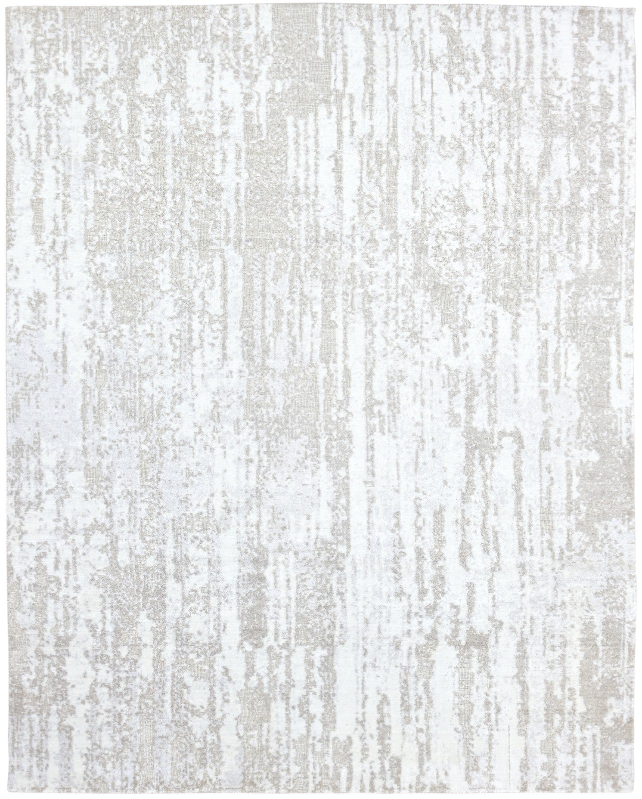 Linear Striation Handmade Loom Knotted Silk Like Lusture Rug - Ivory & Champagne Luxury Abstract Area Rug   9175514251413