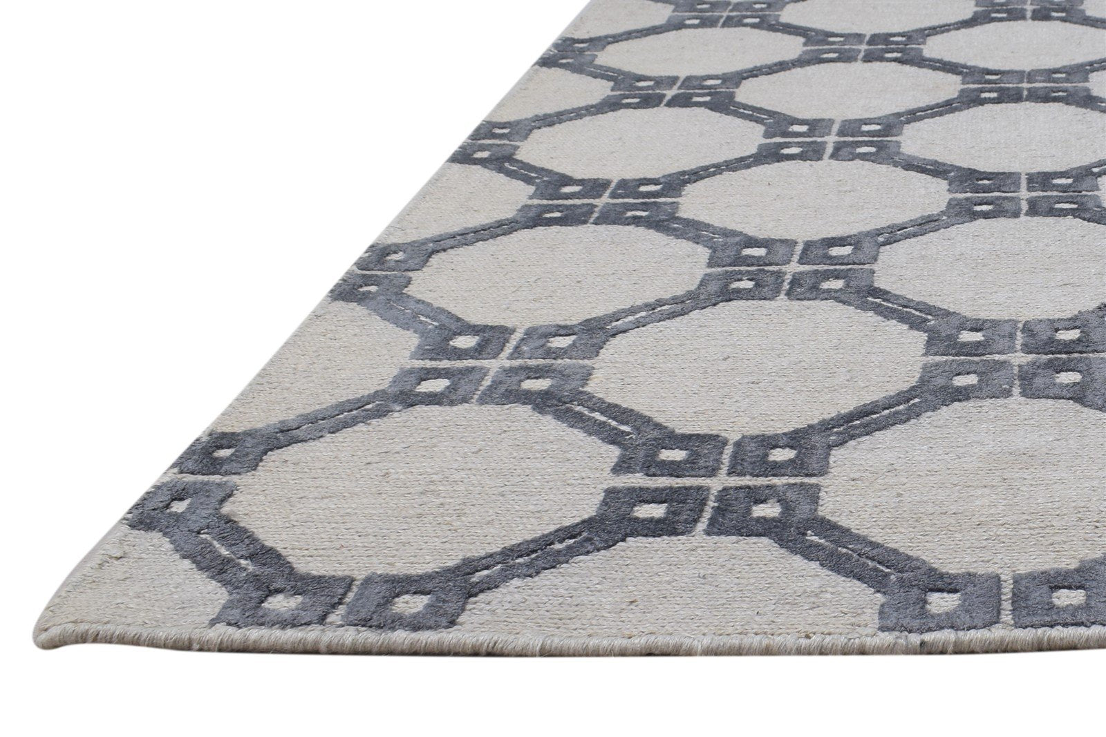 Ailina Linen Grey Rug 5' X 8' Modern Hand Knotted Moroccan Trellis   7864890392725
