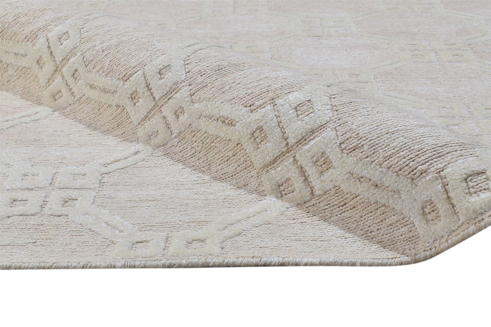 Linen Sand Rug 8' X 10' Modern Hand Knotted Scandinavian Trellis Large Carpet   7864909201557