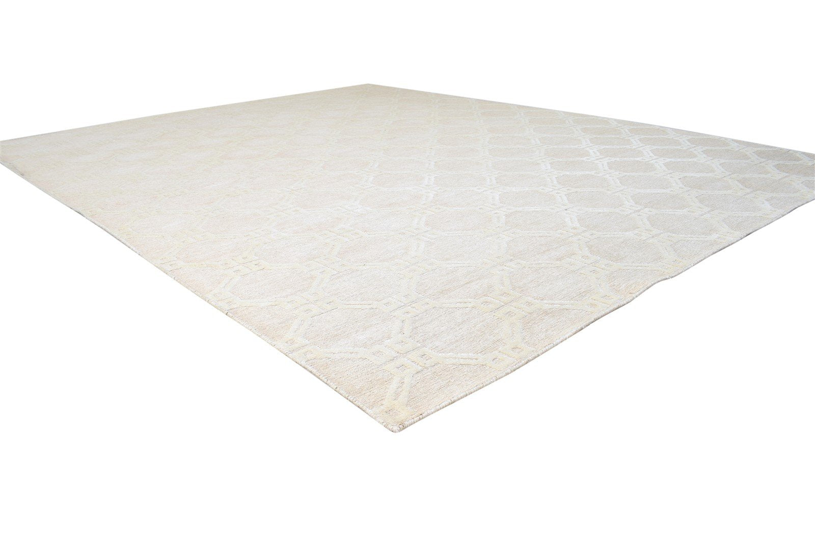 Linen Sand Rug 8' X 10' Modern Hand Knotted Scandinavian Trellis Large Carpet   7864909201557