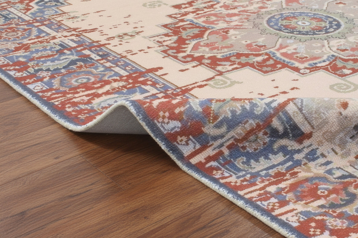Liora Handmade Ivory & Red Medallion Area Rug – Modern Traditional Geometric   9175428923541