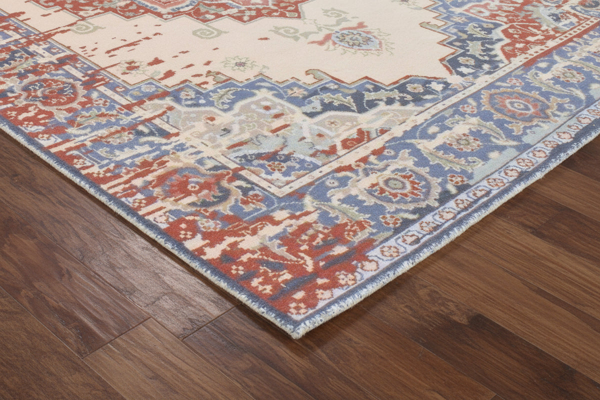 Liora Handmade Ivory & Red Medallion Area Rug – Modern Traditional Geometric   9175428923541